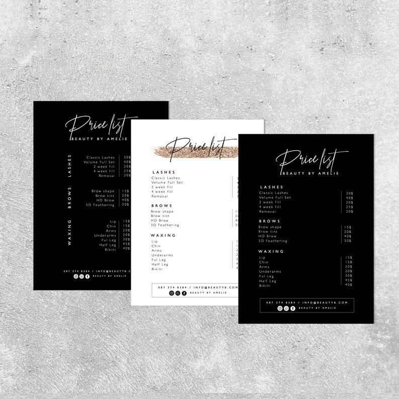 Printable Price List Template Modern Calligraphy Salon Menu Etsy