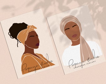 Customisable Jewelry Display Cards, Printable Earring Card Template, Editable Earring Display Cards, Package Tags, Woman in Turban and Hijab