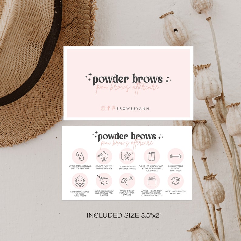 PMU Brows Aftercare Card Template Editable Ombre Powder Brow Etsy UK