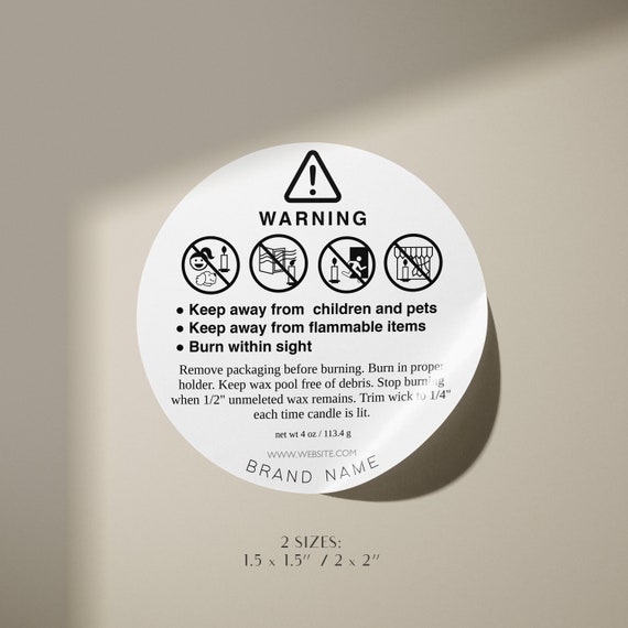 1.5 inch  Caution & Warning: Candle Safety Warning Stickers