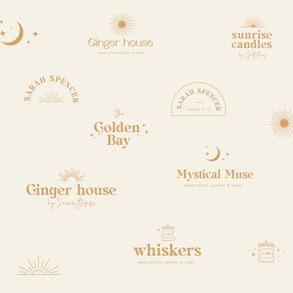 8 Modern Editable Logo Designs, DIY Logo, Candle Business Logo, Small Business Logo, Boho Logo, Moon & Sun Logo, Templett