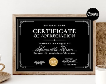 Certificate Of Completion Template, Printable Certificate, Editable Training Certificate Template, Edit with CANVA