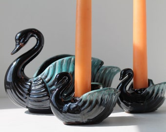 Vintage Swan Planter and Candle Holder Set