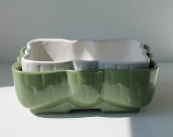 Vintage Upco Green and White Succulent Planters