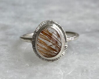 Rosenschliff Rutilquarz Sterling Silber Ring: Handgemachter Edelstein Schmuck