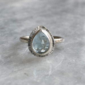 Rose Cut Aquamarine Sterling Silver Ring: Teardrop Bezel Set