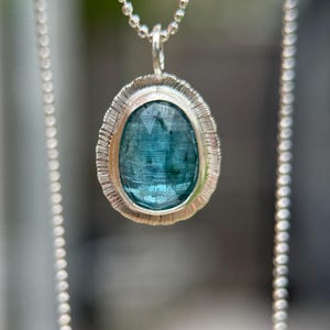 Rose Cut Neon Kyanite Pendant: Sterling Silver, Recycled Materials
