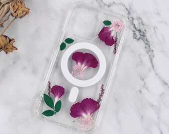 January birth month flower carnation pressed flower MagSafe bumper case for iPhone 15 14 Pro Max iPhone 13 12 11 Pro Max case,birthday gift