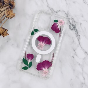 January birth month flower carnation pressed flower MagSafe bumper case for iPhone 15 14 Pro Max iPhone 13 12 11 Pro Max case,birthday gift