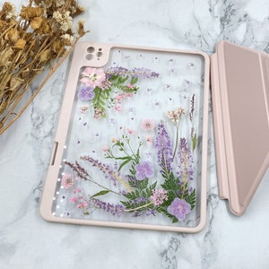 Pressed polygonum grass flower iPad case with magnetic charging pen slot for new iPad Pro Air 11&quot; 13&quot; 2025,mini 7th gen,iPad 11th gen 2022