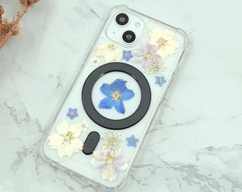 Real pressed natural flower magnetic bumper case for iPhone Air 17e 16 15 14 13 Pro Max,Samsung S26 Ultra S25,Google Pixel 11 10A 9 Pro XL