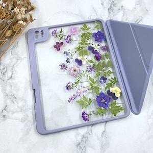 Real pressed garden plants iPad 10 flower case with pen slot for iPad Pro Air 11&quot; 13&quot; 2024,iPad Air 2025,iPad 11th gen 2025,iPad mini 7