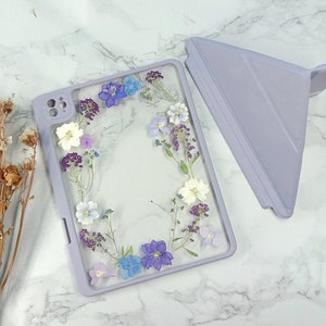 Real purple white flower blue hydrangea detachable case for iPad Pro Air 11&quot; 13&quot; 2024,iPad Air 2025,iPad 11th gen 2025,iPad mini 7