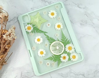 Real fruit flower iPad case,carambola lemon white daisy iPad case with pen slot for iPad Air 5 2022 iPad mini 6 iPad Pro 2022 iPad 10 2022