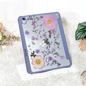 Real Purple black Cosmos flower custom name case with pen slot for iPad Pro Air 11&quot; 13&quot; 2024 2025,iPad 10th 11th gen,iPad mini 7th gen 8.3&#39;&#39;