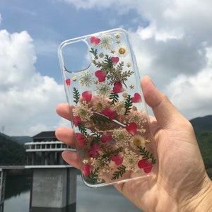 Echte getrocknete bunte Blumen Handyhülle passend für iPhone 16 15 14 Pro Max 16e, Samsung S25 Edge S25 S24 A16 A36, Google Pixel 8 9 Pro 9A 8A