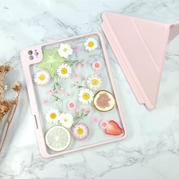 Funda para iPad con flor de fruta de limón y guayaba de fresa con cubierta trasera desmontable para iPad Pro Air 11" 13" 2024,mini 6,iPad 10th gen 2022