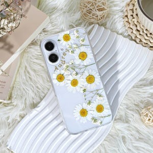 Real yellow flower custom name case with magnetic ring for iPhone 17 16 15 14 13 Pro Max, Samsung S23 S24 25 Ultra, Google Pixel 8 9 10 Pro