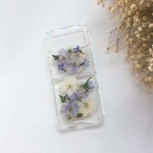 Hand pressed real dried flower phone case iphone Samsung ZFlip 5 ZFold 4 z flip4 case iphone 15 14 pro max google pixel 7 pro clear case