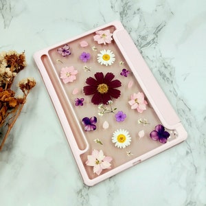 Real purple red pink  pressed flower Samsung Tab case with S pen slot, Samsung Tab S8 Ultra case Tab S8 Tab S7 case Samsung Tab A8 2021 case