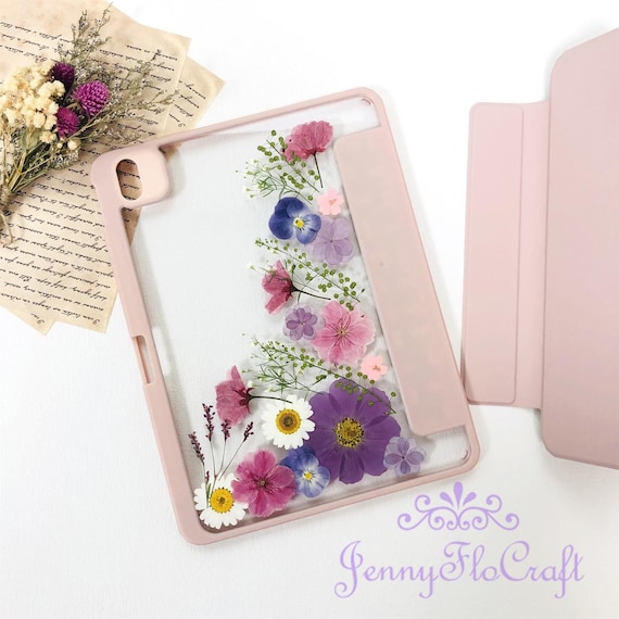 Real Pink Sakura White Daisy Flower Case With Pen Slot for iPad