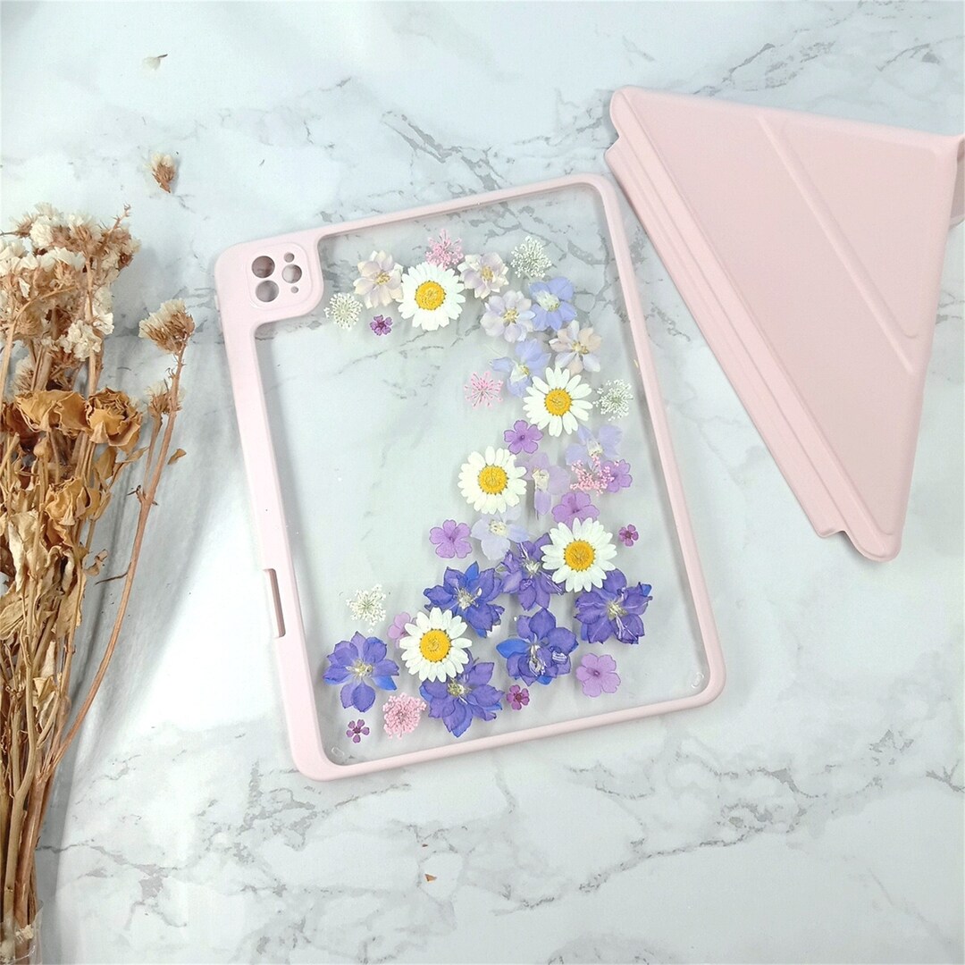 Pressed Purple Blue White Daisy Flower Case With Detachable Back Cover ...