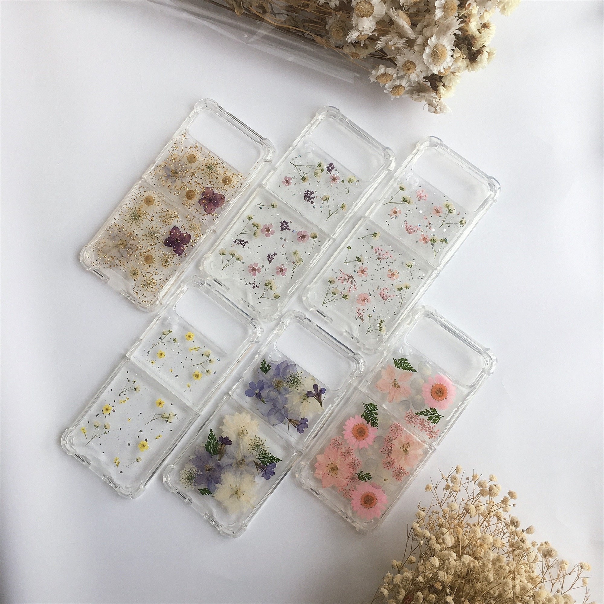 Real green branch little flower phone case for Samsung z flip fold 7 6 5,S25 Edge S25 S24,iPhone 17 16 15 14 Pro Max 16e,Google Pixel 8 9 10