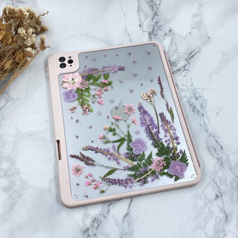 Pressed polygonum grass flower iPad case with magnetic charging pen slot for new iPad Pro 11 12.9 2022 iPad Air 5 2022 iPad 9 iPad mini6 image 8