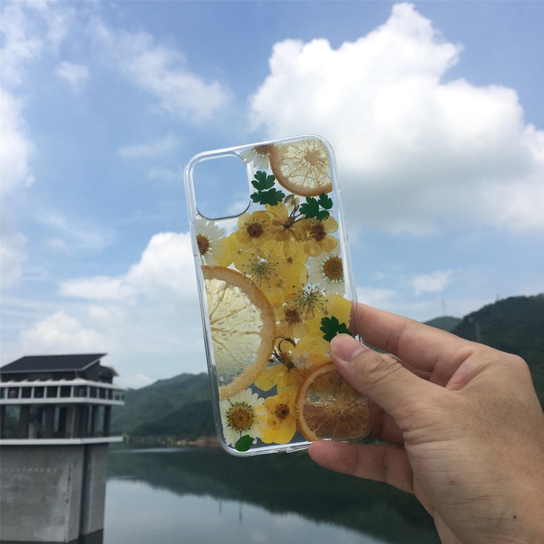 Pressed real flower fruit orange phone case iphone 6 7 8 x xr xs 11 pro max case