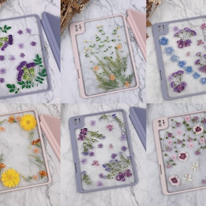 Birth month flower collection pressed flower iPad case with detachable back cover for iPad Pro Air 11&quot; 13&quot; 2025, iPad 11th gen 2025, mini 7