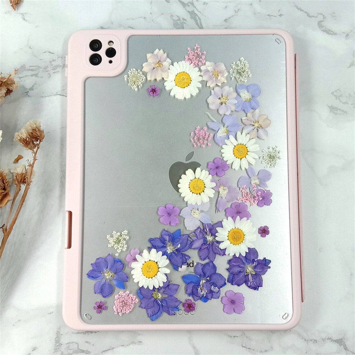 Pressed Purple Blue White Daisy Flower Case With Detachable Back Cover ...