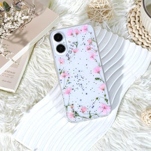 Dried pink flower green branches case with magnetic ring for iPhone 17 16 15 14 Pro Max, Google Pixel 9 10 Pro,Xiaomi, Motorola razr,Oneplus
