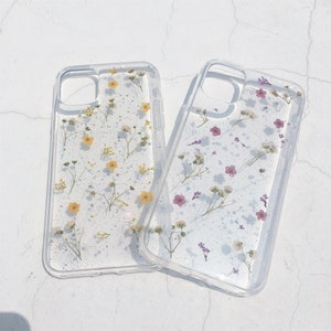 Coque de portable pressée avec de vraies fleurs séchées colorées pour iPhone 16 15 14 Pro Max 16e, Samsung S25 Edge S25 S24 A16 A36, Google Pixel 8 9 Pro 9A 8A