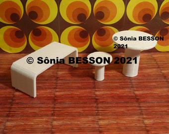 stl files for coffee table and Mushroom™ tables 1960-1970 style at the 1/12th and 1/24th scale for dollhouses