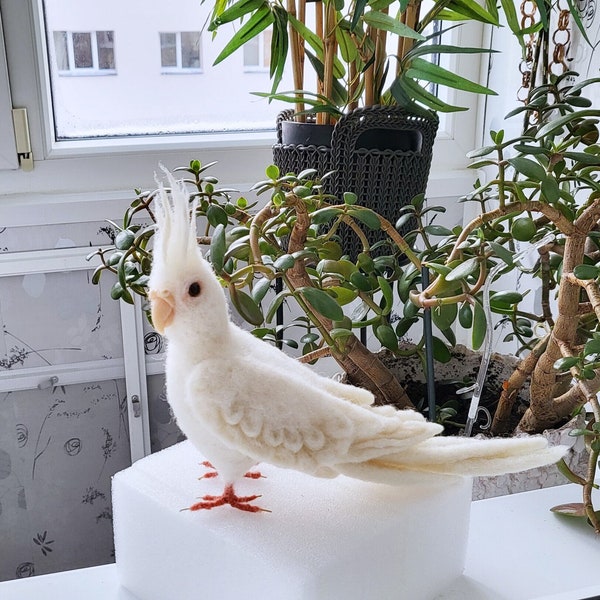 Albino Cockatiel - wool sculpture