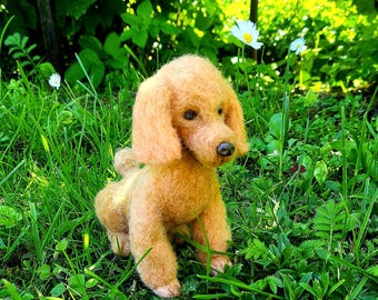 Handmade Felted Poodle figurine Apricot Shade