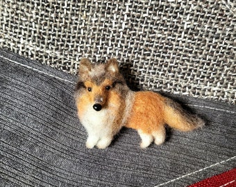 Collie felted brooch