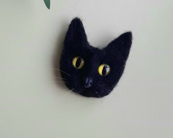 フェルト製の黒猫ブローチ：カスタムウールの猫ピン、ペットの思い出の