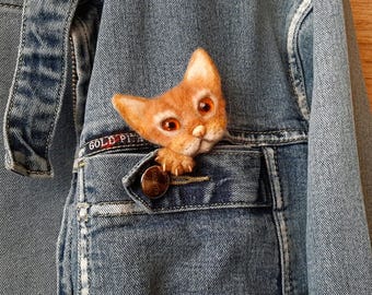 Broche de gato de fieltro con aguja: retrato de mascota personalizado, joyería conmemorativa de mascotas