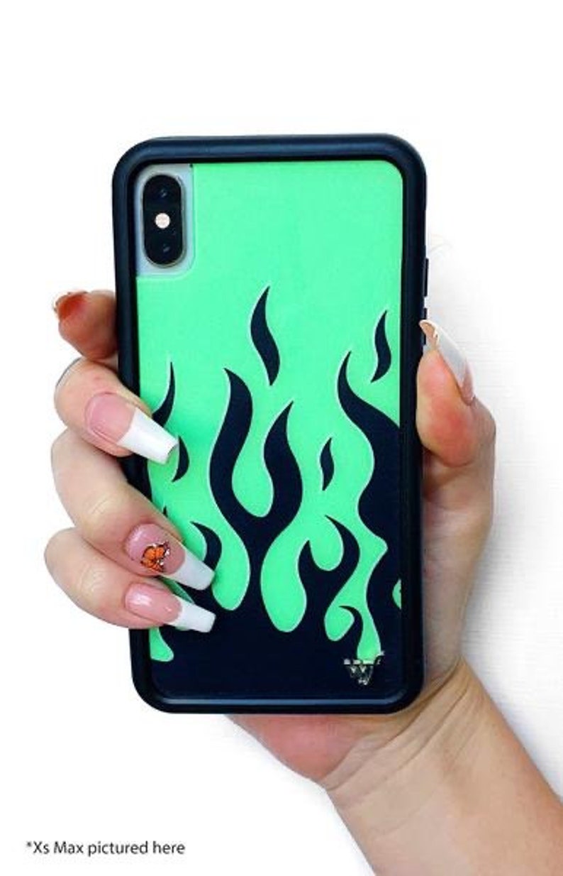 Tempered Green Flame Phone Case Back Cover For iPhone X 11 | Etsy