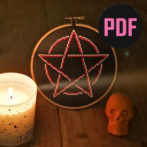 Cross Stitch Pattern | Pentagram Pattern PDF Download | WITCH Halloween Cross Stitch