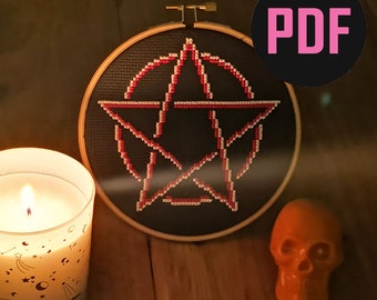 Patrón de punto de cruz de pentagrama / DIY de Halloween con temática de brujas (Descarga PDF)