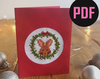 Patrón de punto de cruz para tarjeta navideña de ratón / Tarjeta navideña DIY (Descarga PDF)