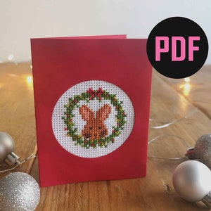 Mouse Christmas Card Design | Cross Stitch Mouse Card Digital Download | Merry ChristMouse Card PDF