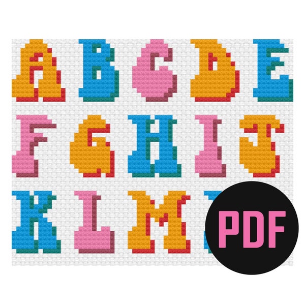 70's Hippie Style Cross Stitch Alphabet PDF Download | Cross Stitch Text Pattern