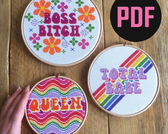 70s Retro Cross Stitch Pattern Set | Beginner Stitching (PDF Pattern)