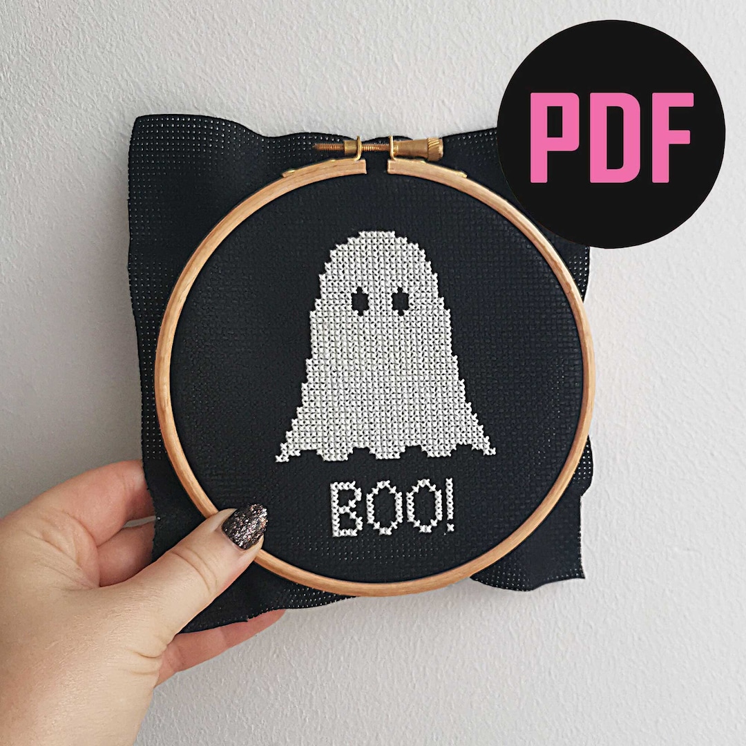 Ghost Stitching Pattern Halloween Ghost Cross Stitch | Cute Ghost Boo! DIY Cross Stitch PDF ...