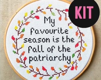 Cross Stitch Kit | My Favourite Season is Fall of the Patriarchy | Fall Of The Patriarchy Cross Stitch | Cross Stitch For Beginners DIY Kit