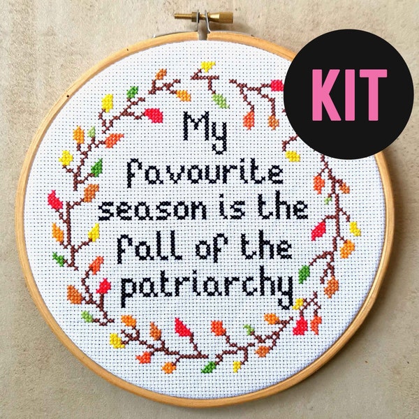 Cross Stitch Kit | My Favourite Season is Fall of the Patriarchy | Fall Of The Patriarchy Cross Stitch | Cross Stitch For Beginners DIY Kit