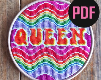 Queen Cross Stitch Pattern | 70's Retro Style (PDF Digital Download)